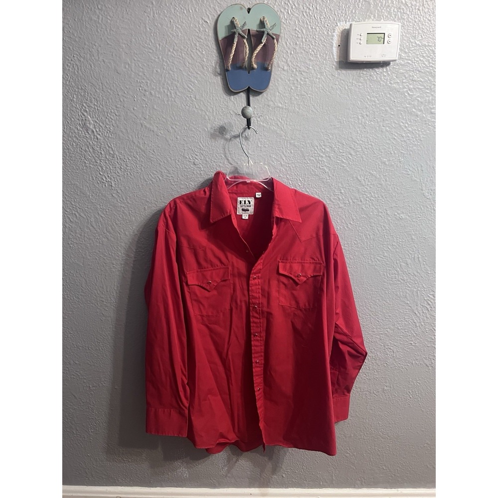 Ely Cattleman‎ Western Shirt Mens Red Pearl Snap Cowboy Size XL 17.5-35